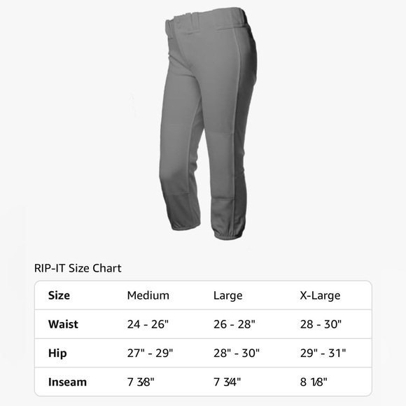 Rip-It Girls Youth Charcoal Grey Pro Softball Pants(set of 3)- size M - Picture 12 of 12